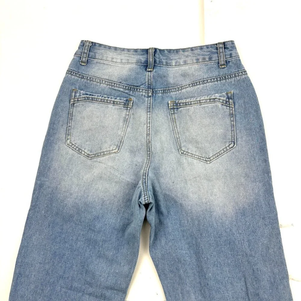 Shein Straight Distressed Women's‎ size 4 Medium Blue Denim Jeans